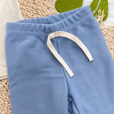 Conj. Blusa Manga Longa Enjoy Your Lucky e Calça em Moletinho - Creme e Azul Pastel